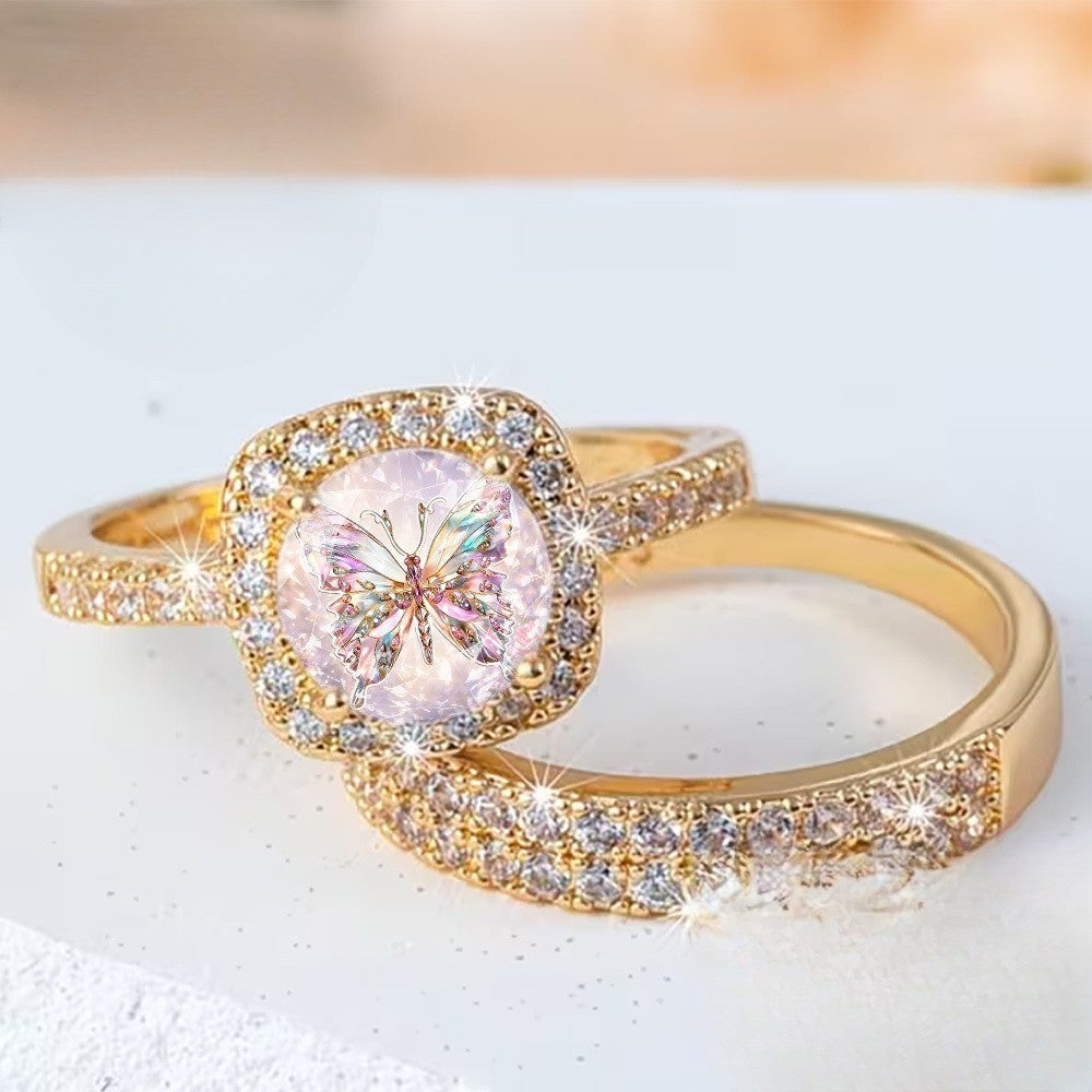 Iridescent Butterfly Square Ring Set