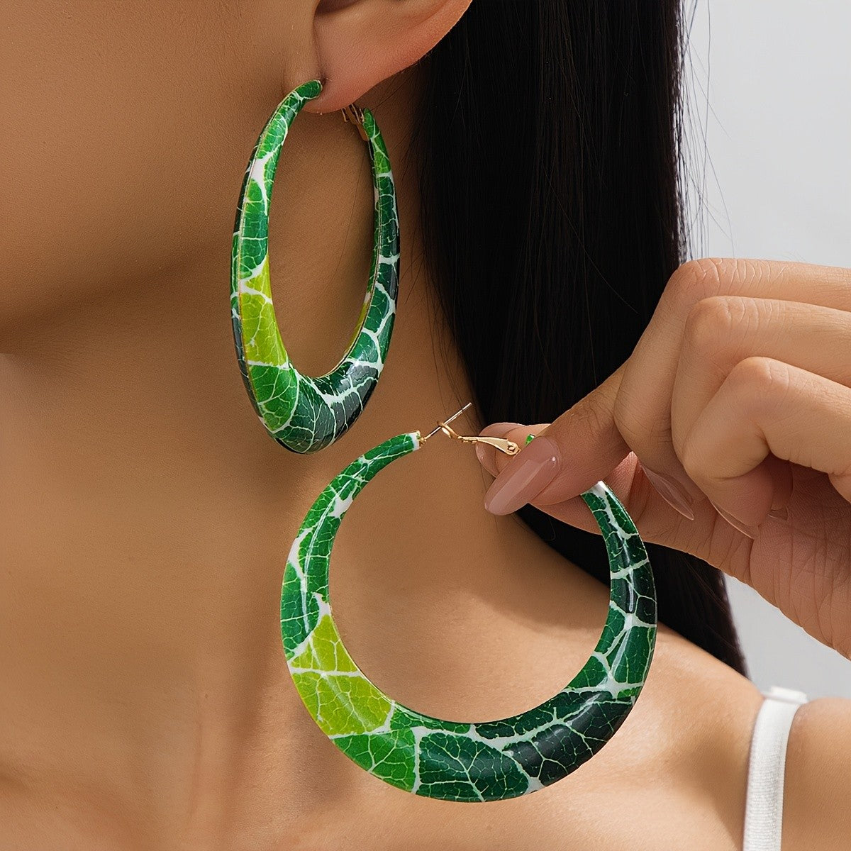 Blue Floral Hoop Earrings