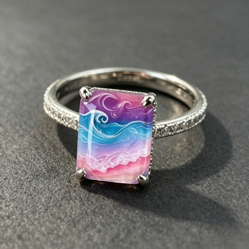 Ocean Wave Rectangular Ring