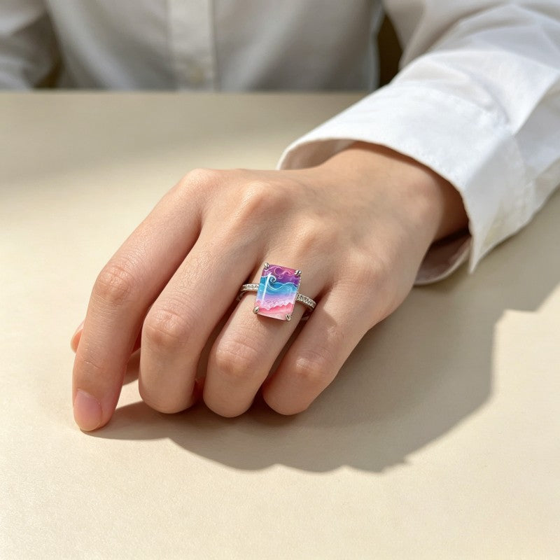 Ocean Wave Rectangular Ring