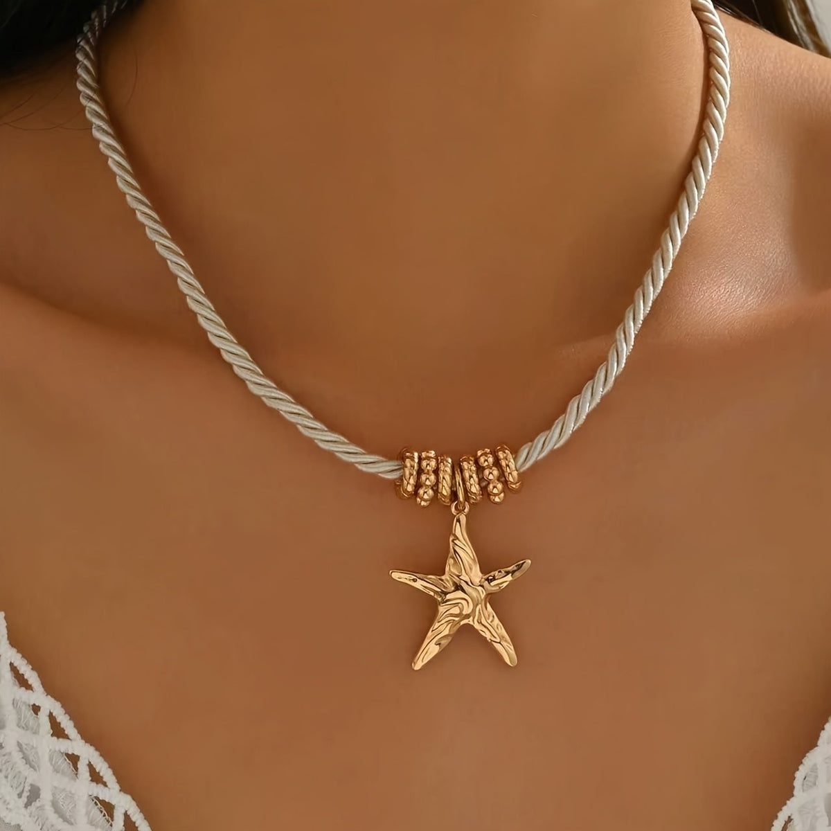 White Twisted Rope Starfish Necklace