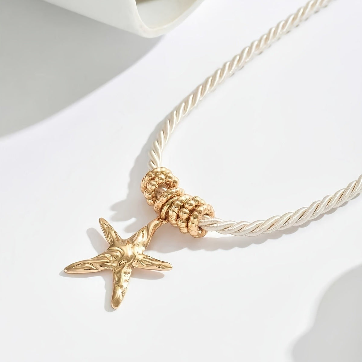 White Twisted Rope Starfish Necklace