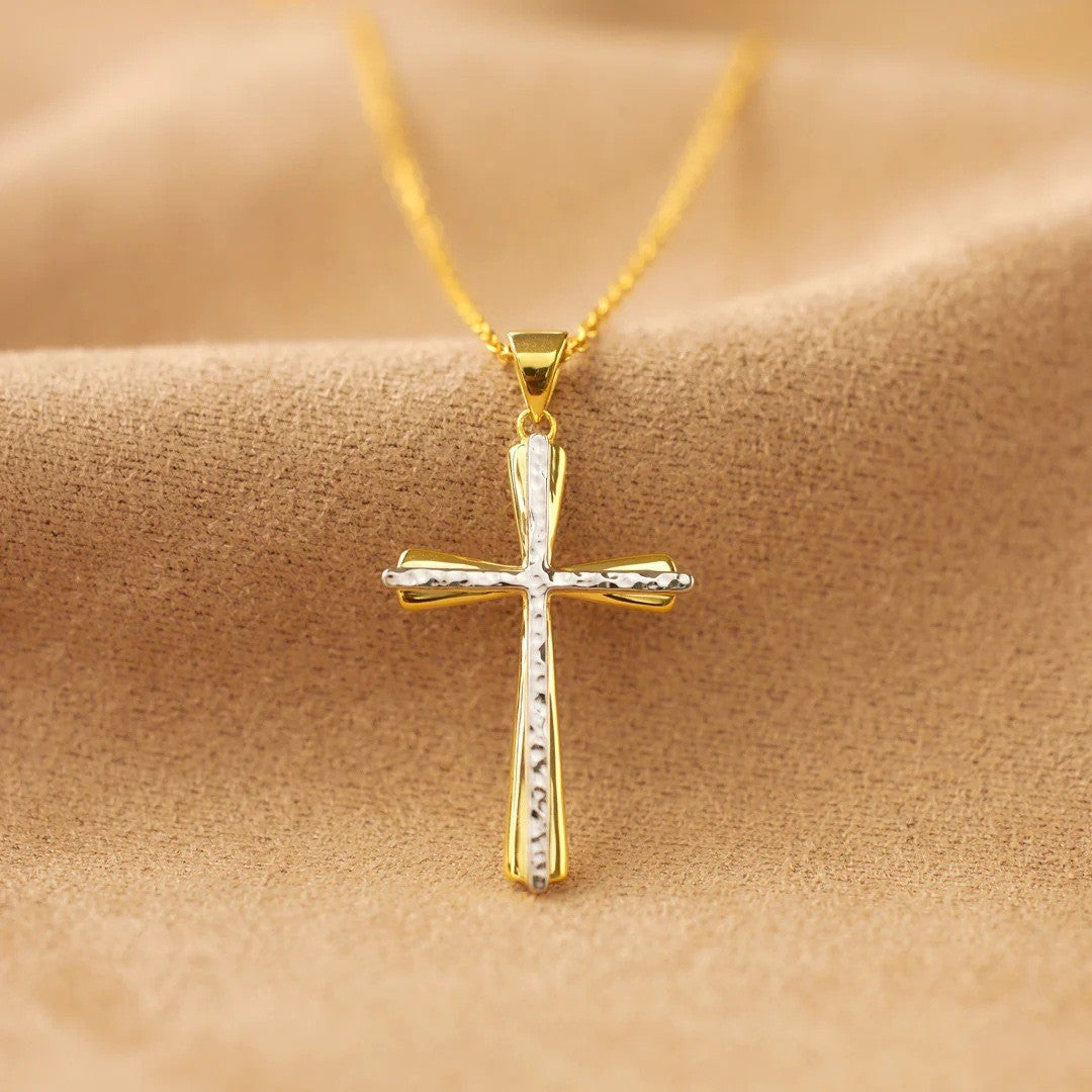 Two-Tone Textured Cross Necklace