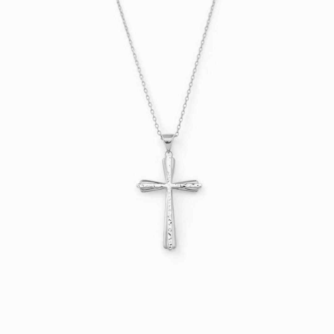 Two-Tone Textured Cross Necklace