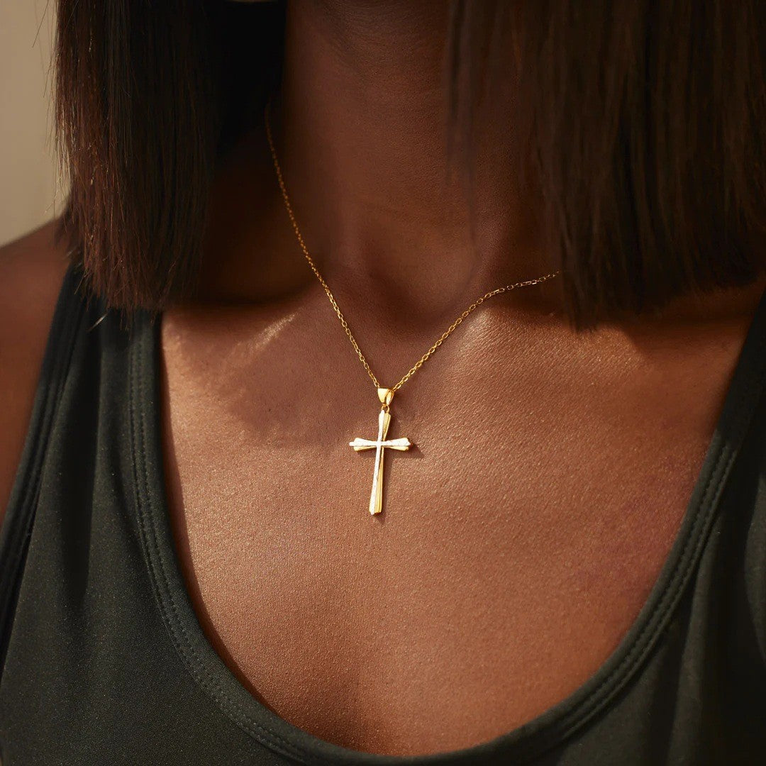 Two-Tone Textured Cross Necklace
