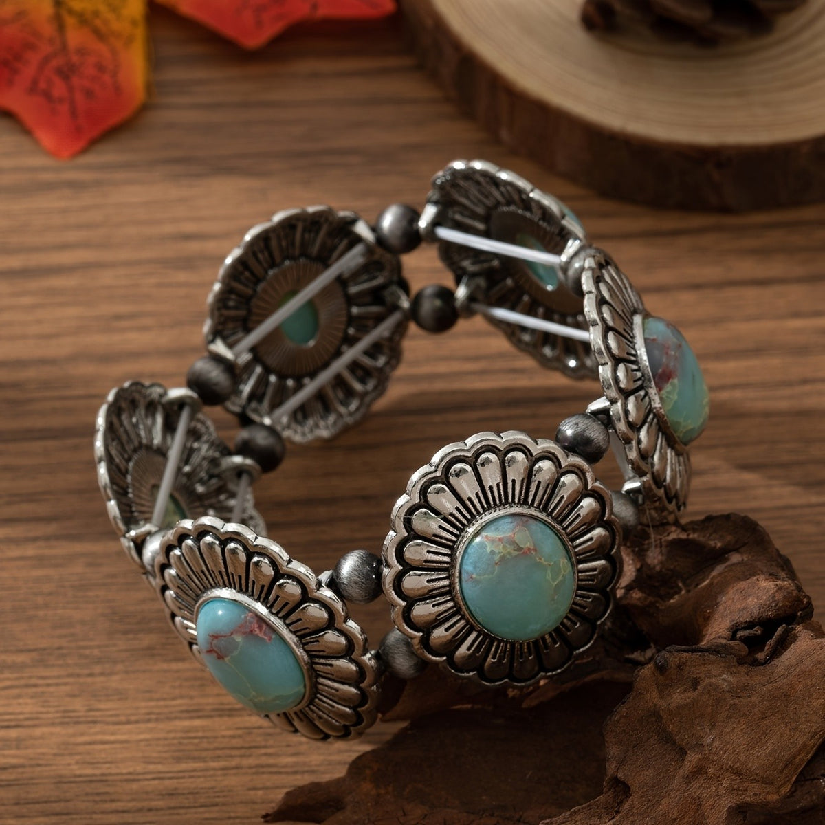 Turquoise Medallion Stretch Bracelet