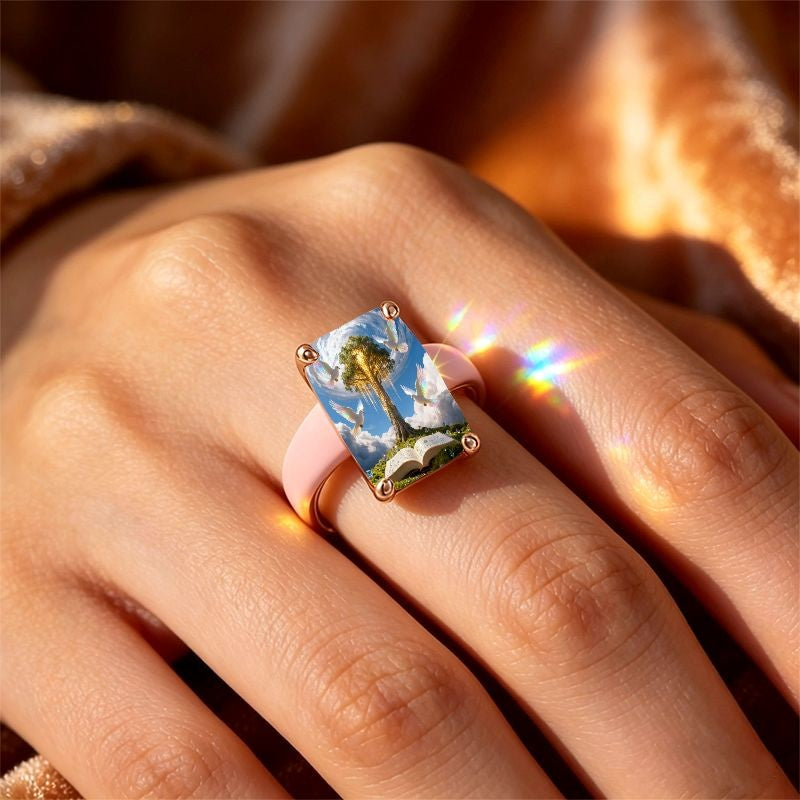 Tree Dove Open Book Square Ring