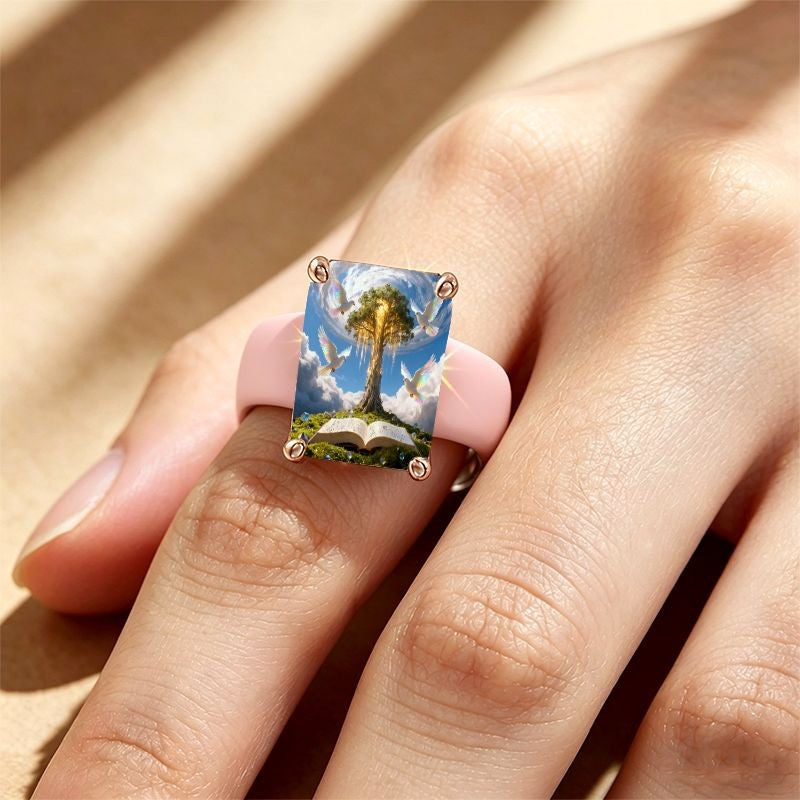 Tree Dove Open Book Square Ring