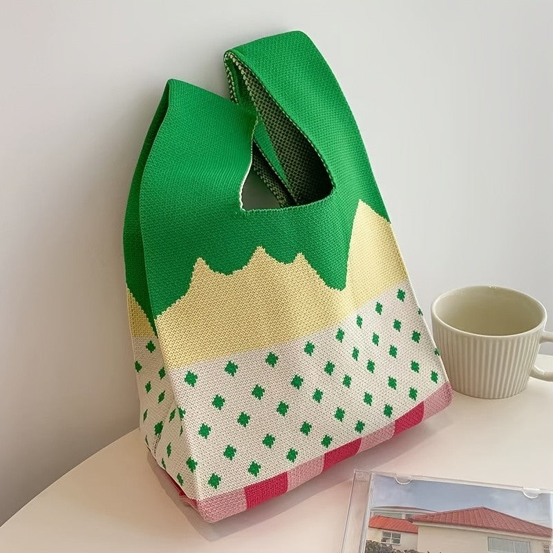 Colorblock Knit Tote Bag