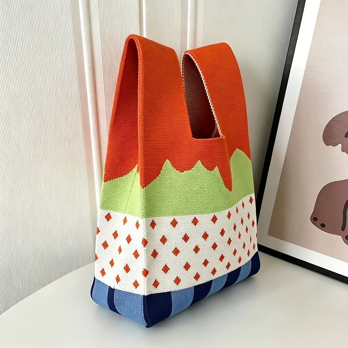 Colorblock Knit Tote Bag