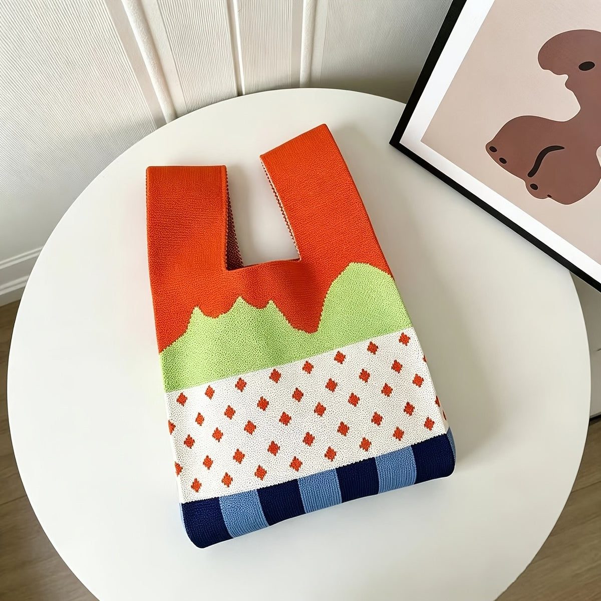 Colorblock Knit Tote Bag