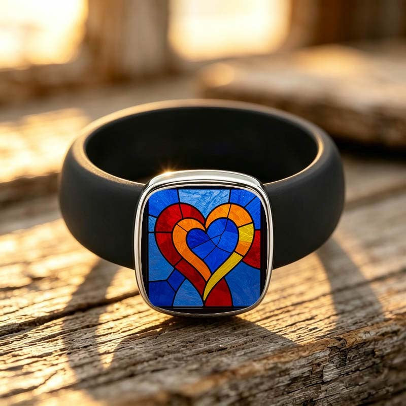 Stained Glass Heart Square Ring