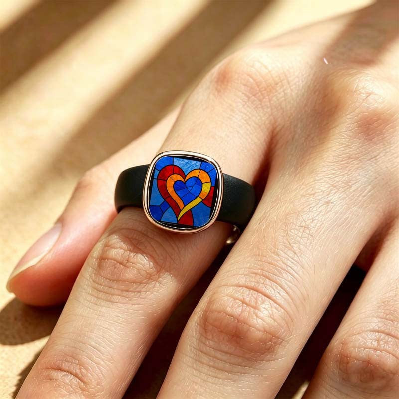 Stained Glass Heart Square Ring