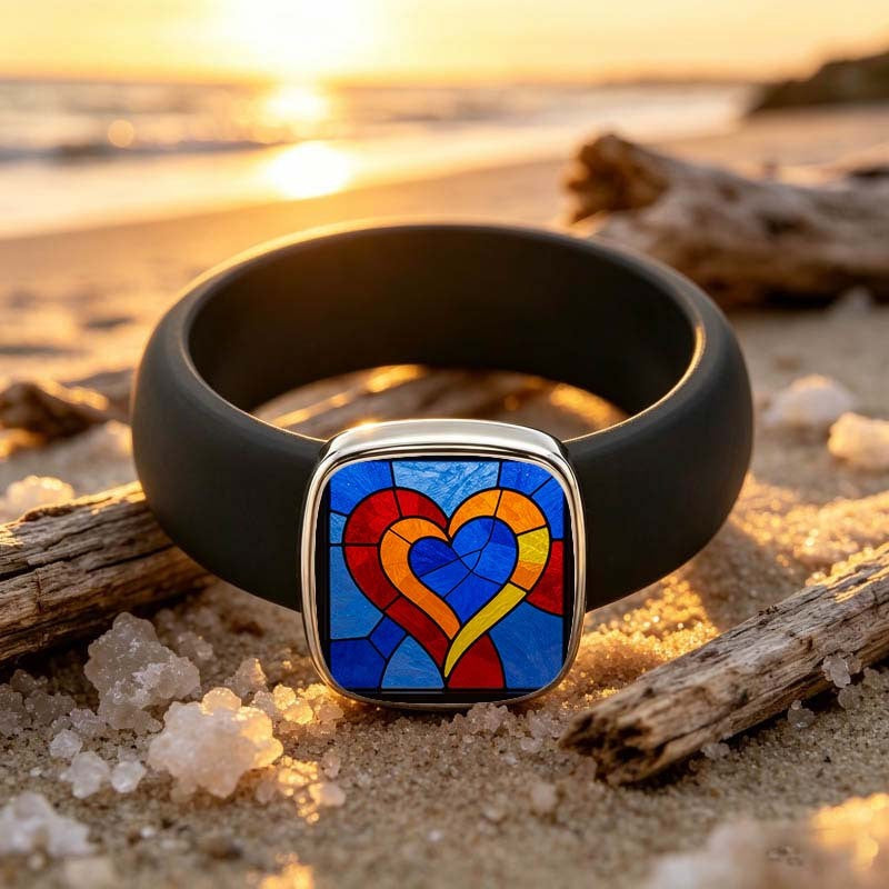 Stained Glass Heart Square Ring