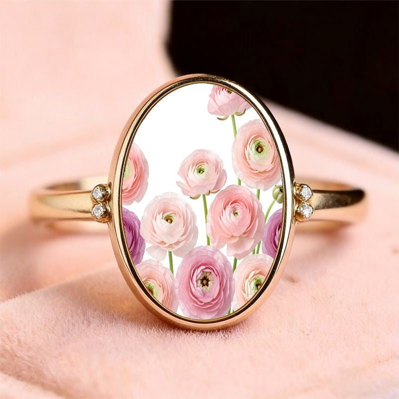 Pink Ranunculus Oval Ring