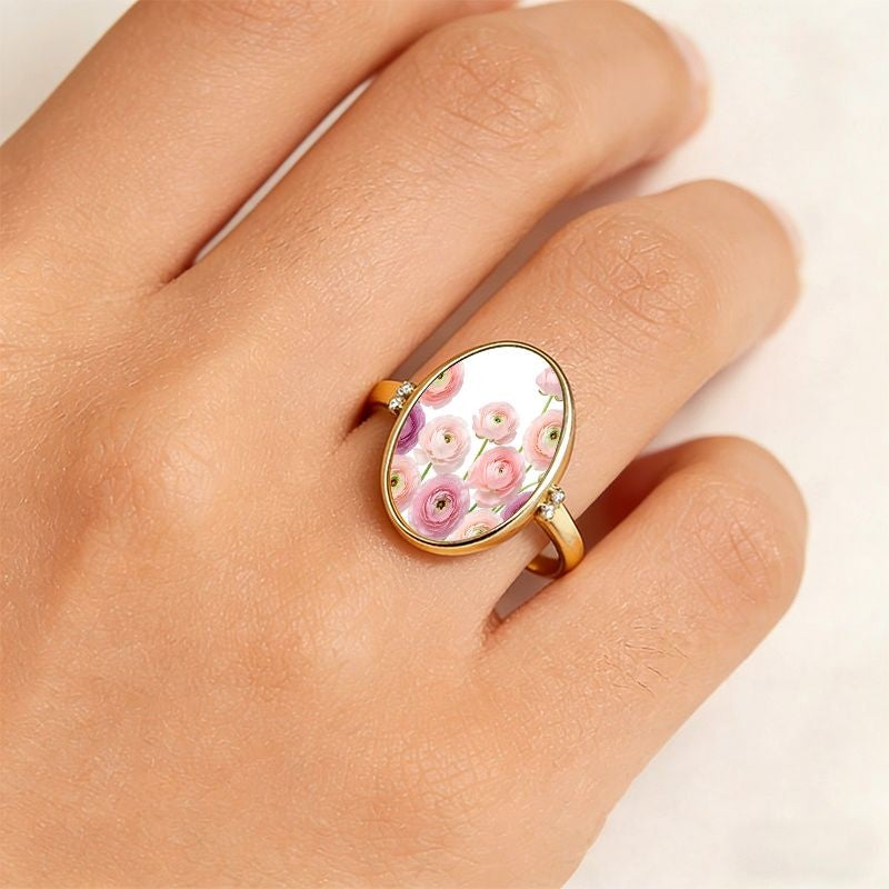 Pink Ranunculus Oval Ring