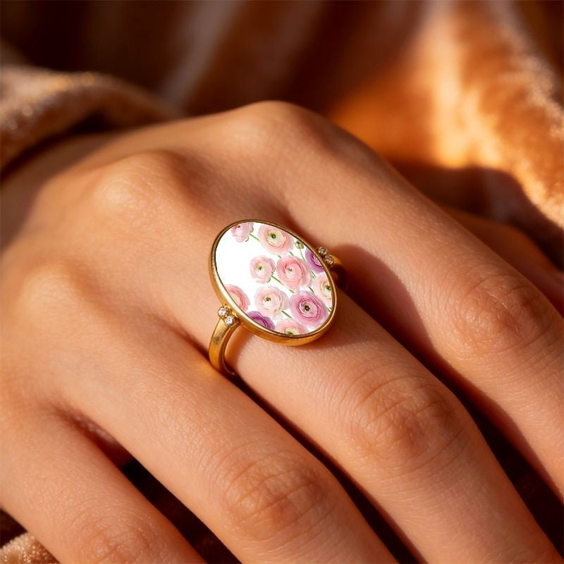 Pink Ranunculus Oval Ring