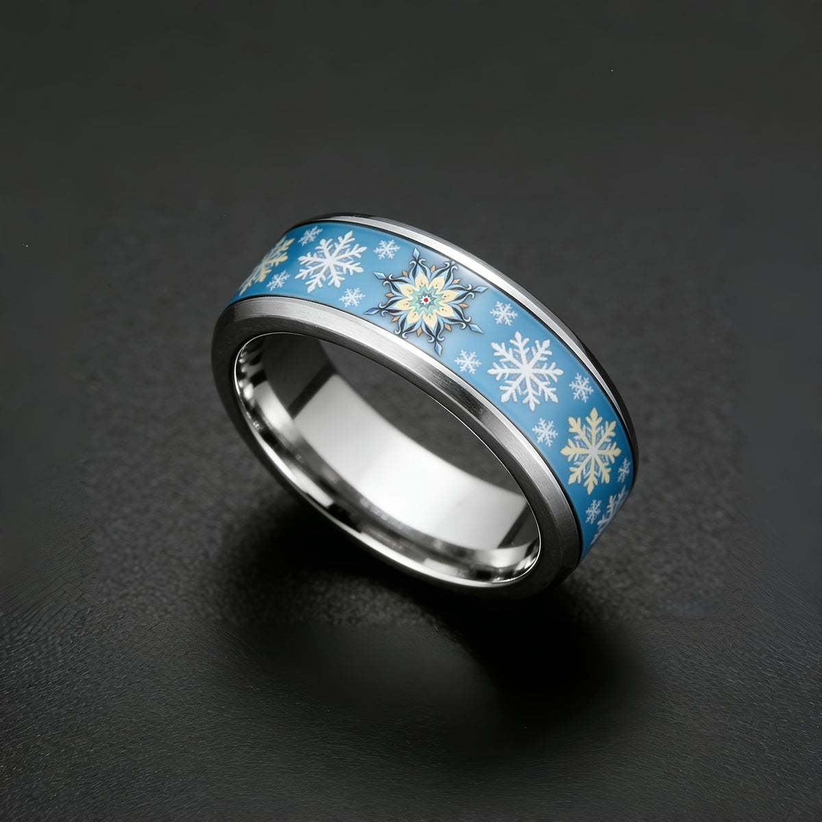 Blue Snowflake Inlay Ring