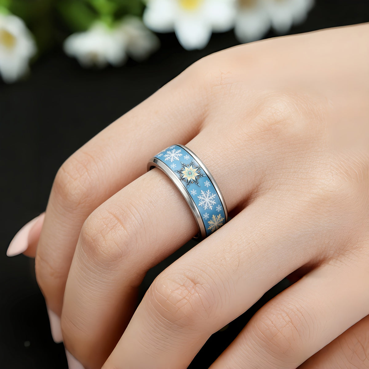 Blue Snowflake Inlay Ring