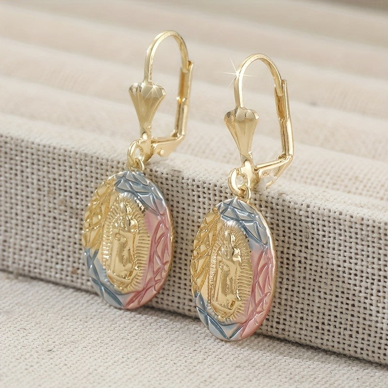 Tri-Color Virgin Mary Oval Earrings