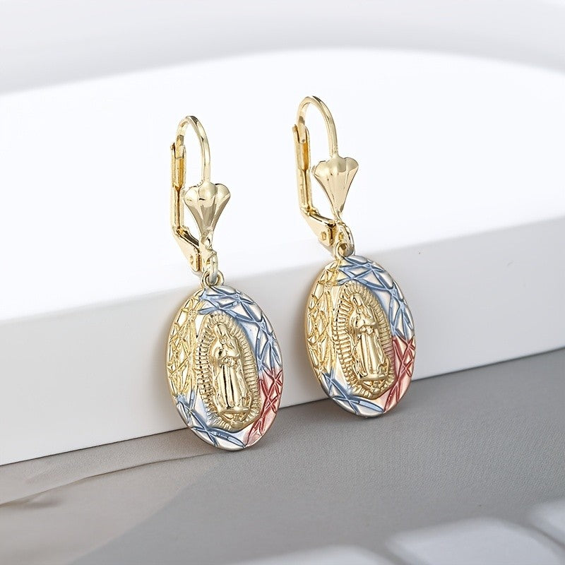 Tri-Color Virgin Mary Oval Earrings