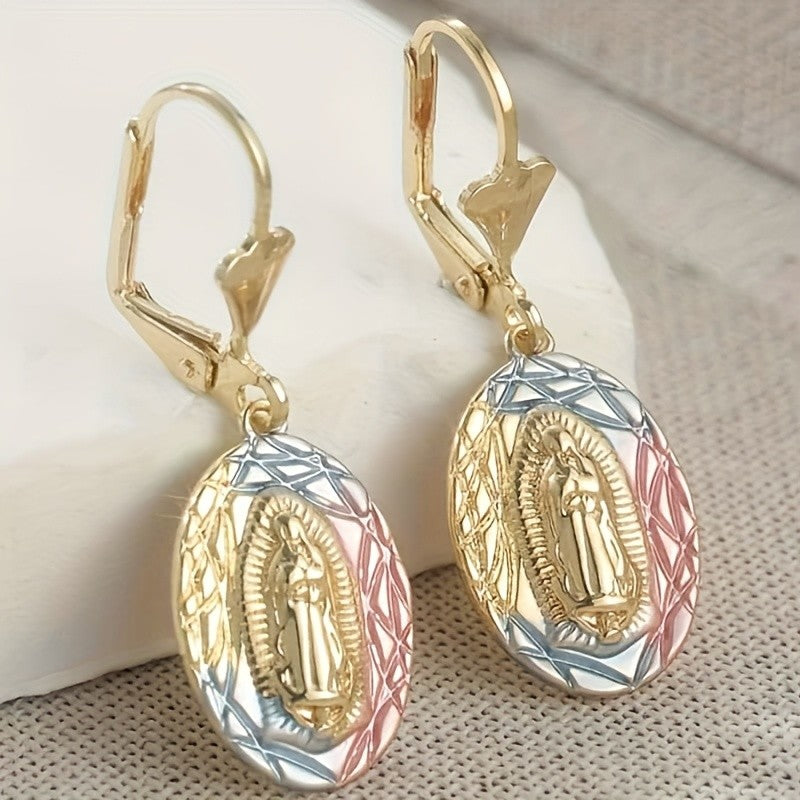 Tri-Color Virgin Mary Oval Earrings