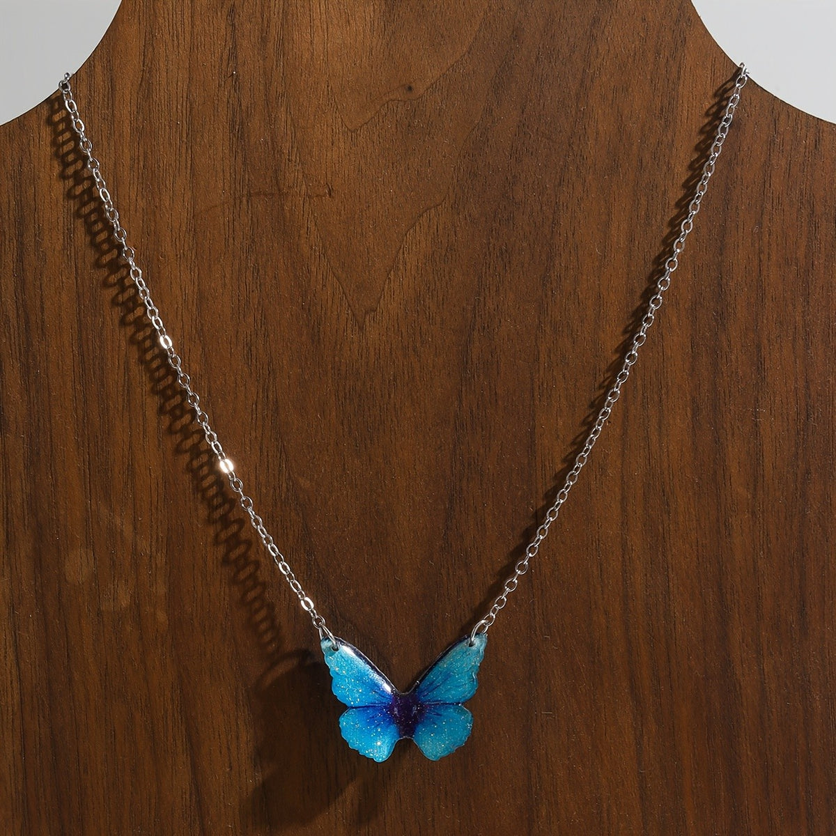 Blue Glitter Butterfly Necklace