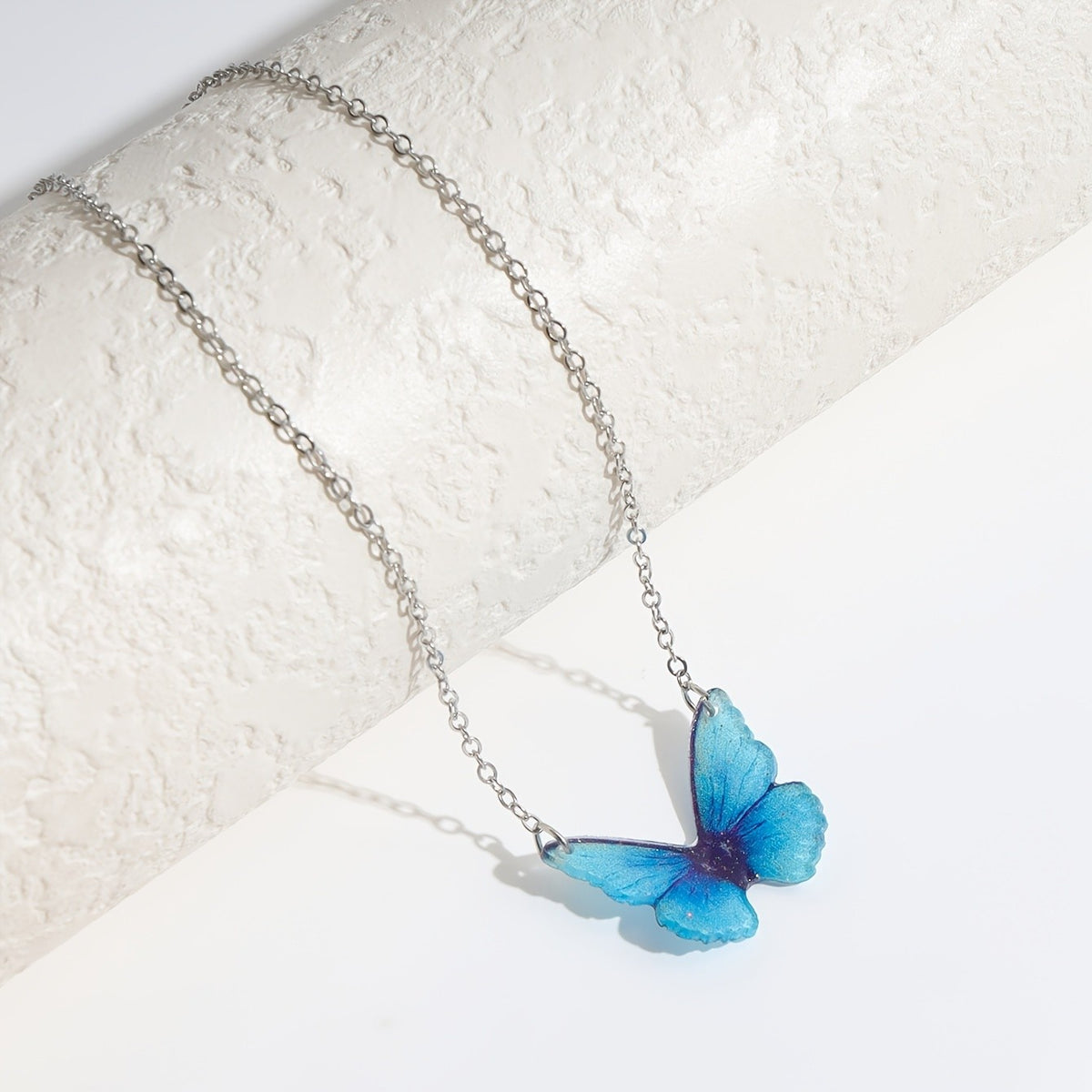 Blue Glitter Butterfly Necklace