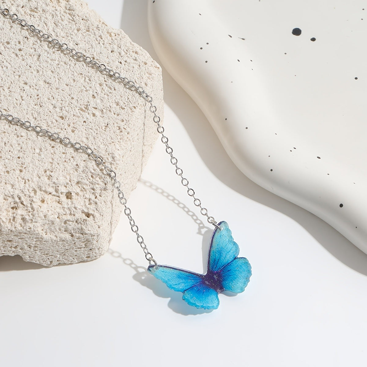 Blue Glitter Butterfly Necklace