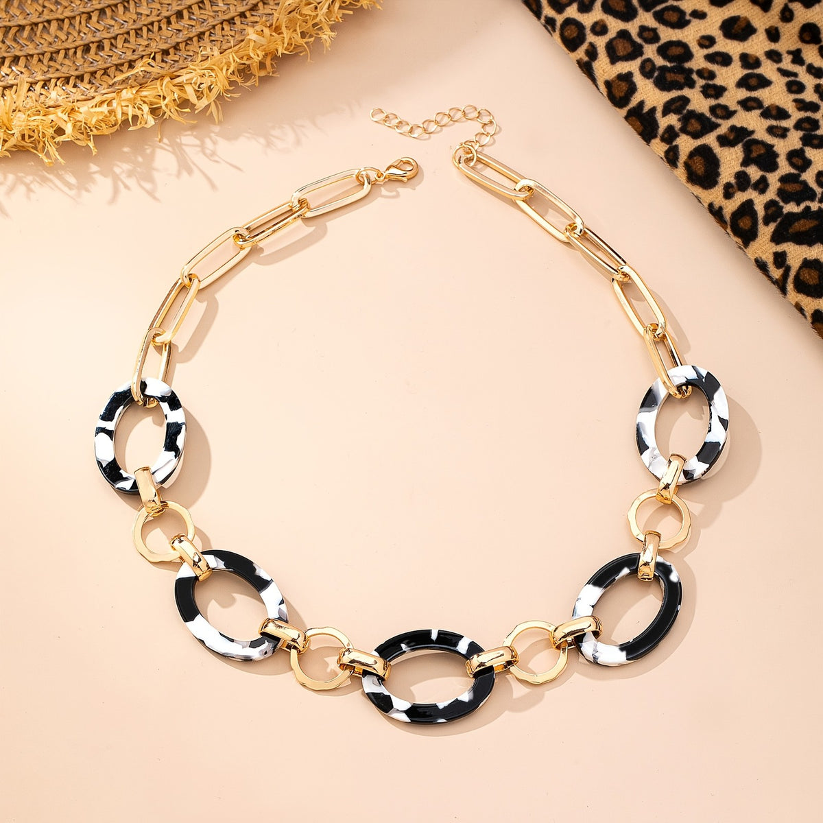 Multicolor Marbled Resin Link Necklace
