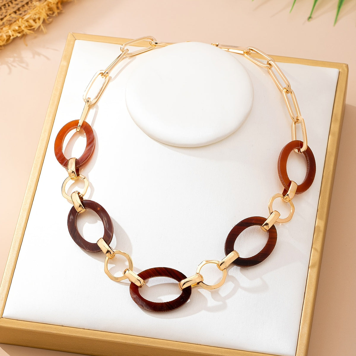 Multicolor Marbled Resin Link Necklace