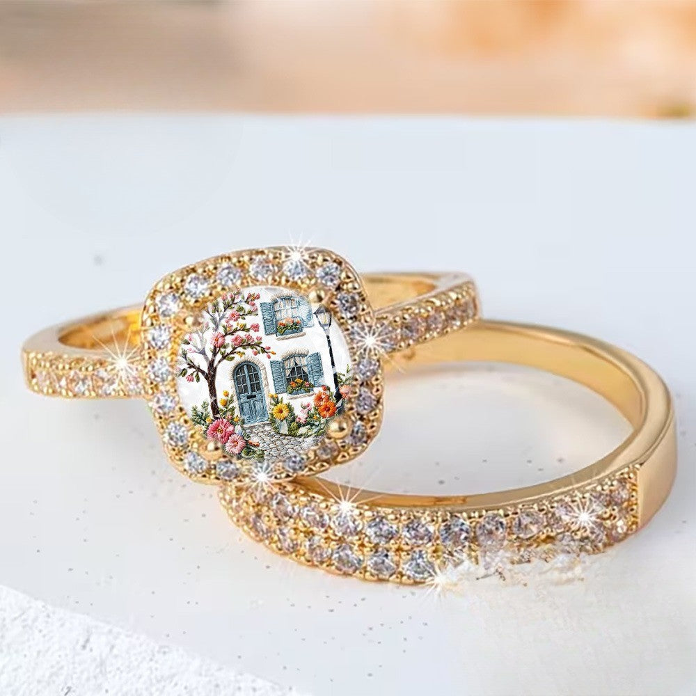 Courtyard Scene Square Ring Set