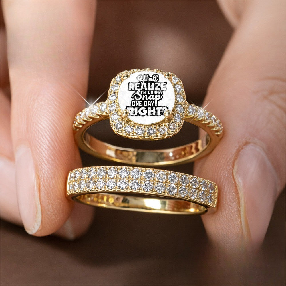 Inspirational Message Square Crystal Ring Set