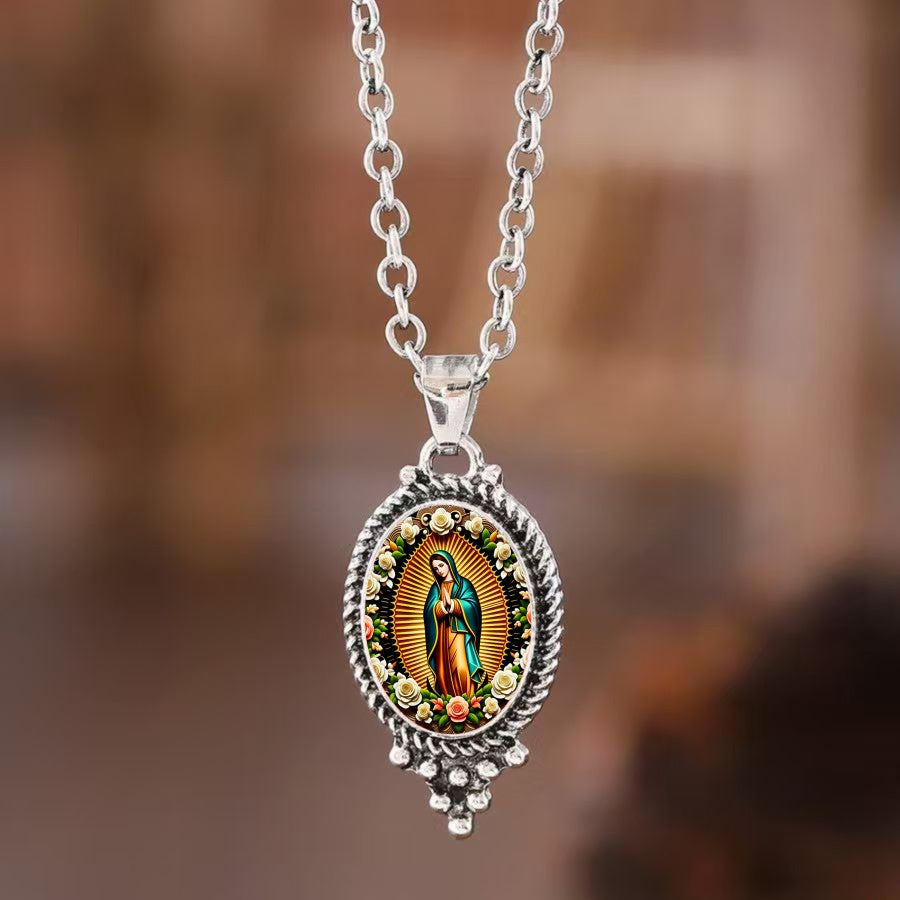 Our Lady of Guadalupe Oval Pendant Necklace