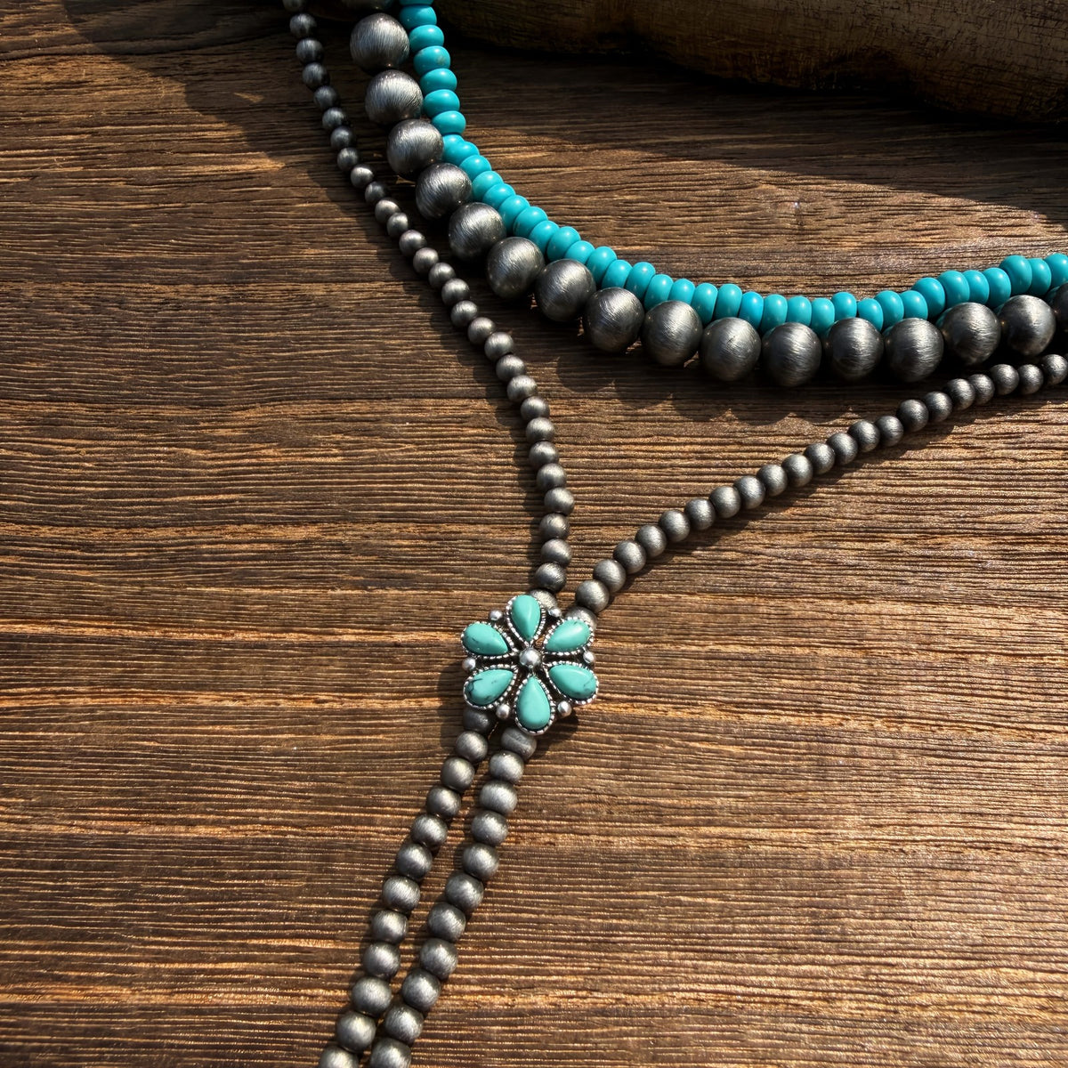 Turquoise Flower Y-Necklace Set