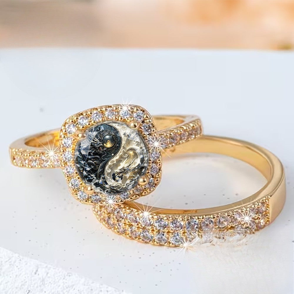 Yin Yang Square Ring Set
