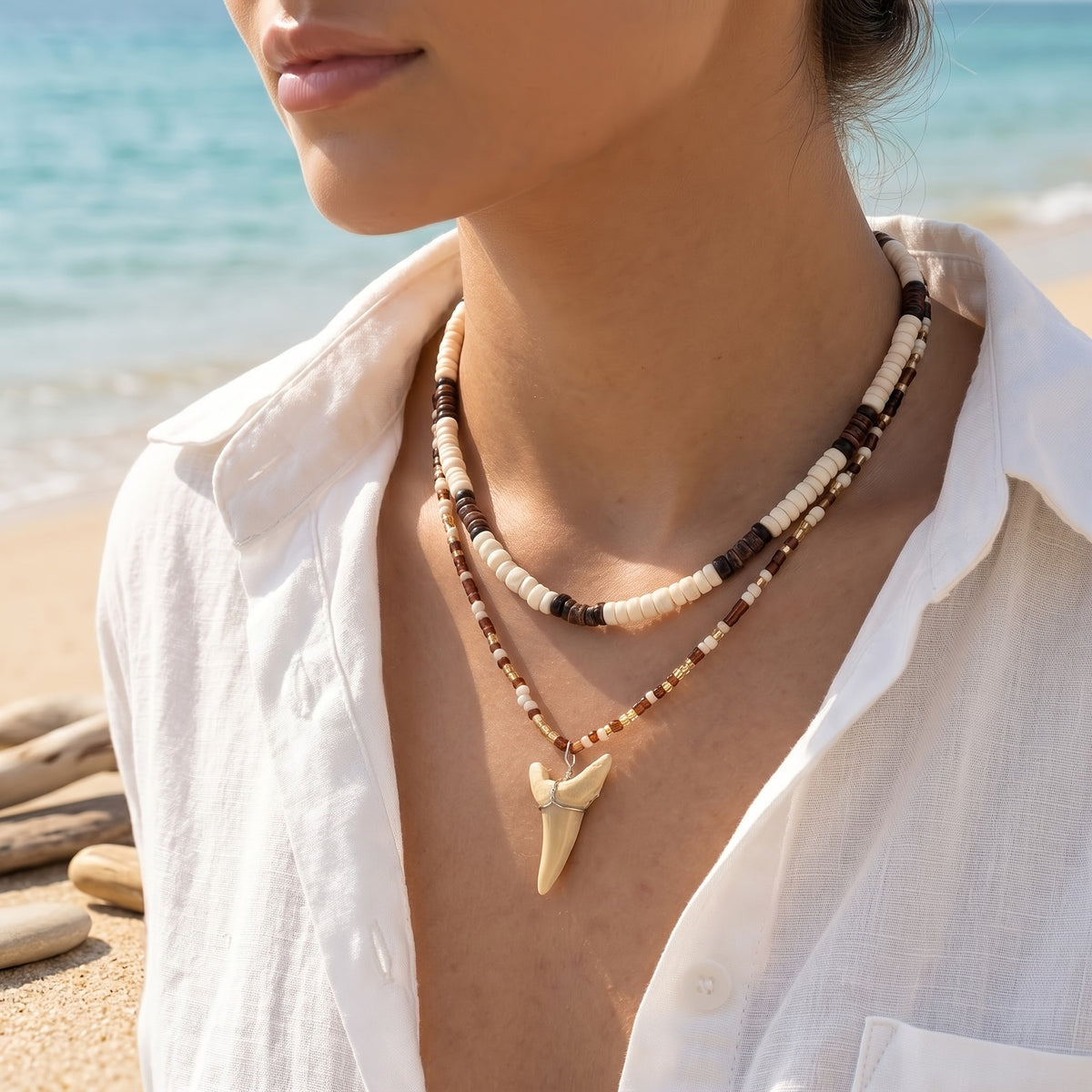 Shark Tooth Layered Necklace Set