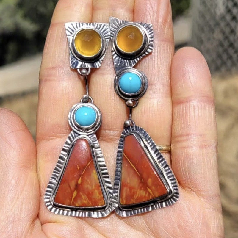 Triangular Stone Drop Earrings