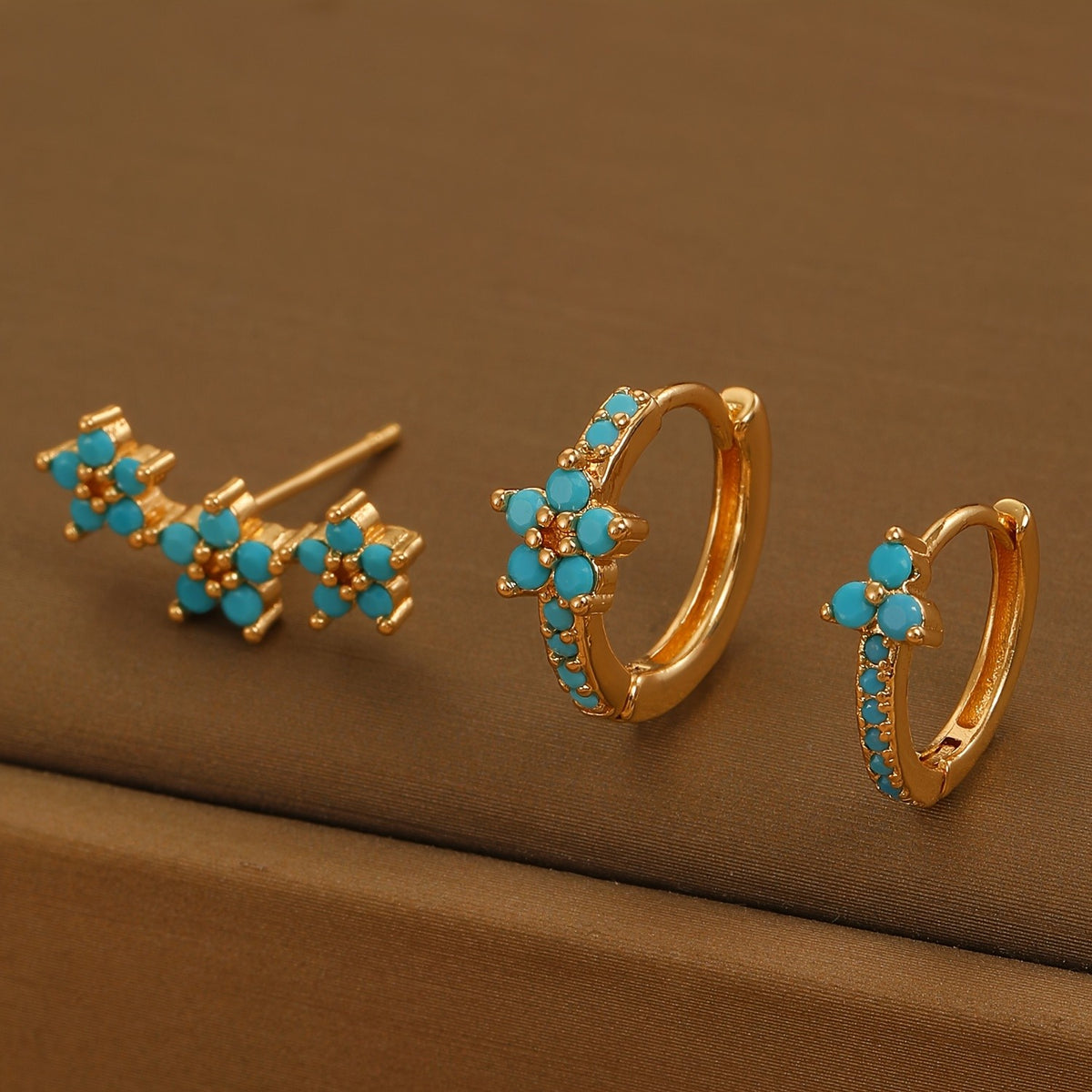 Turquoise Flower & Drop Earring Set