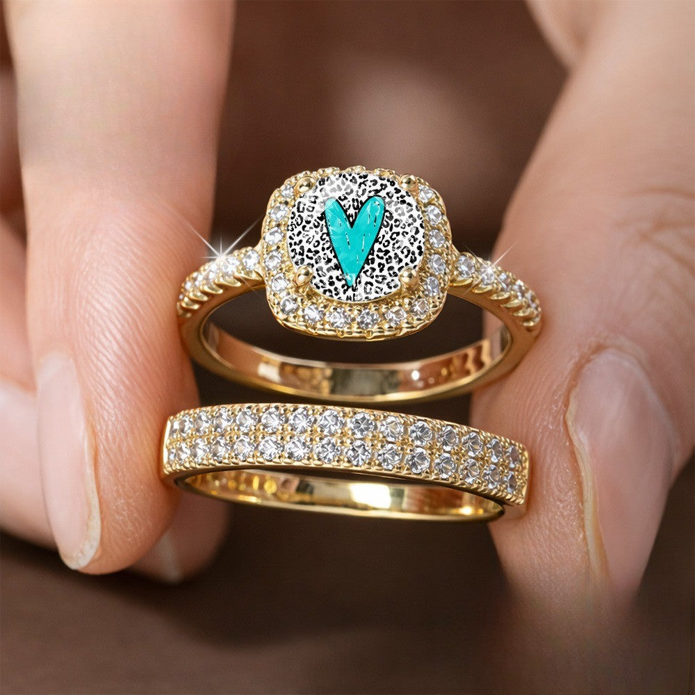Blue Heart Square Ring Set