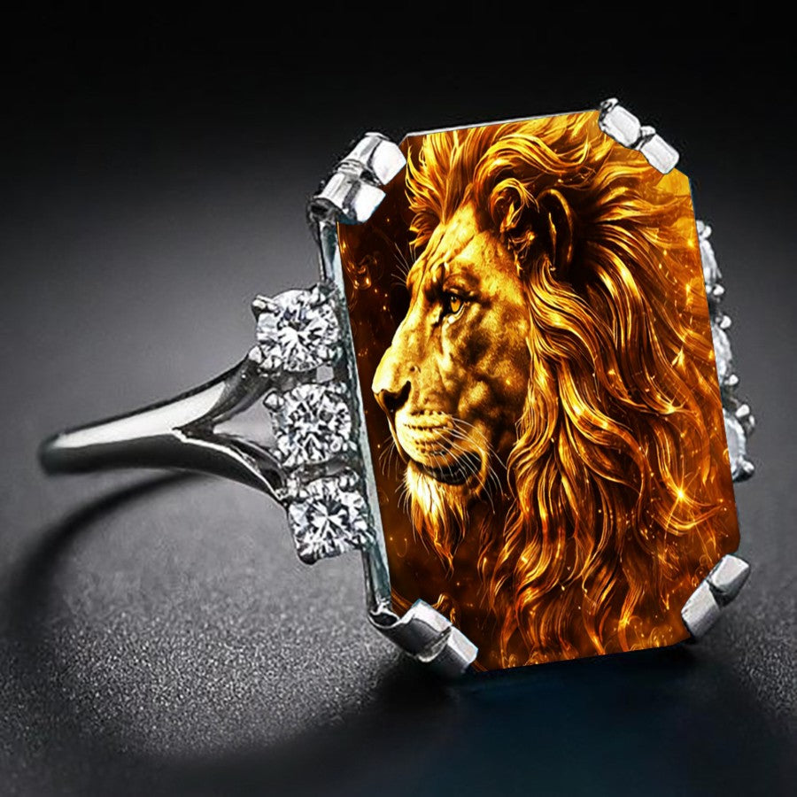 Golden Lion Rectangular Ring