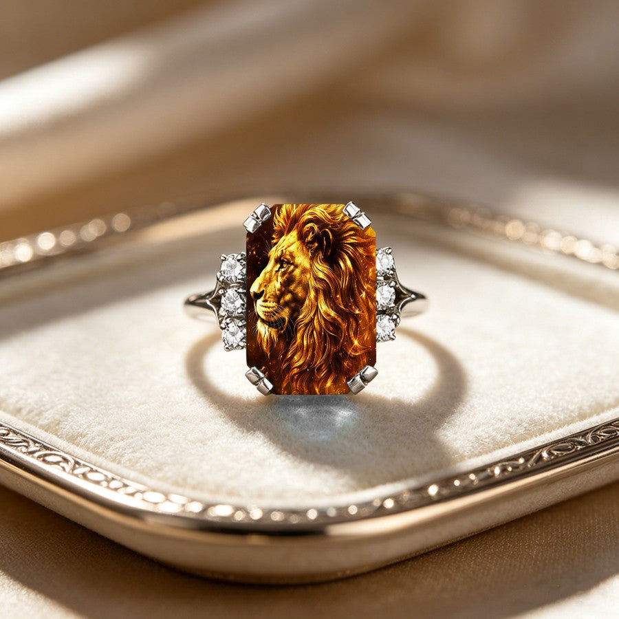 Golden Lion Rectangular Ring