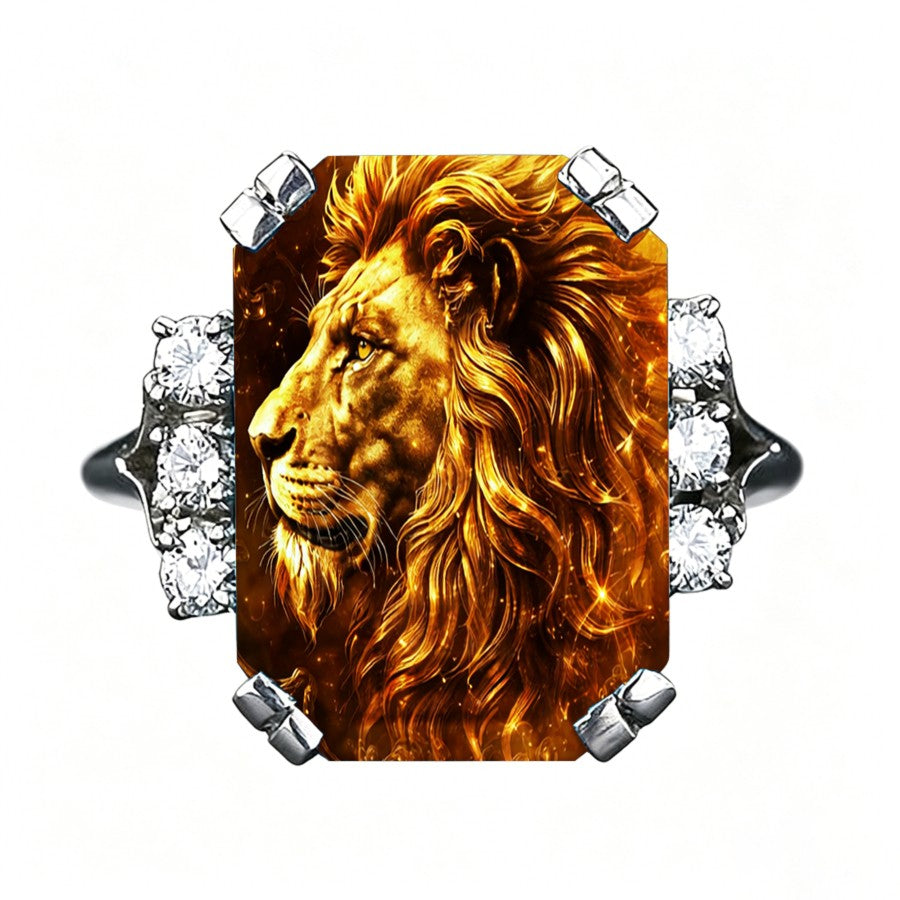 Golden Lion Rectangular Ring
