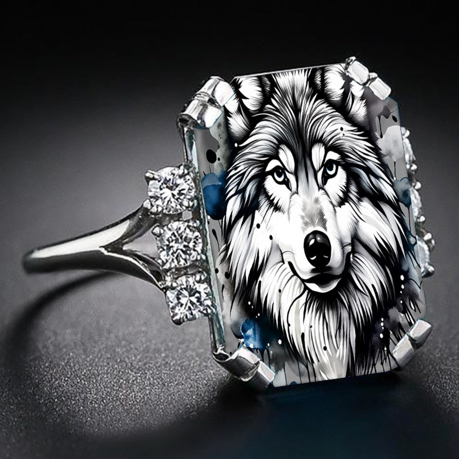 Wolf Portrait Square Ring