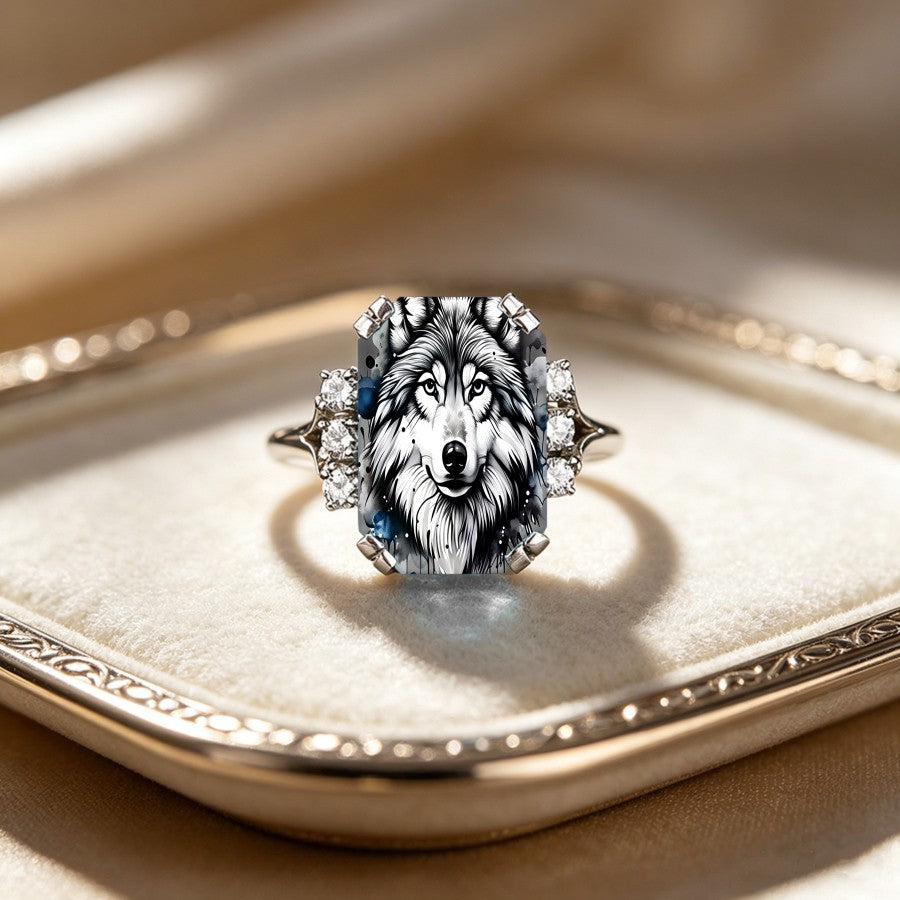 Wolf Portrait Square Ring