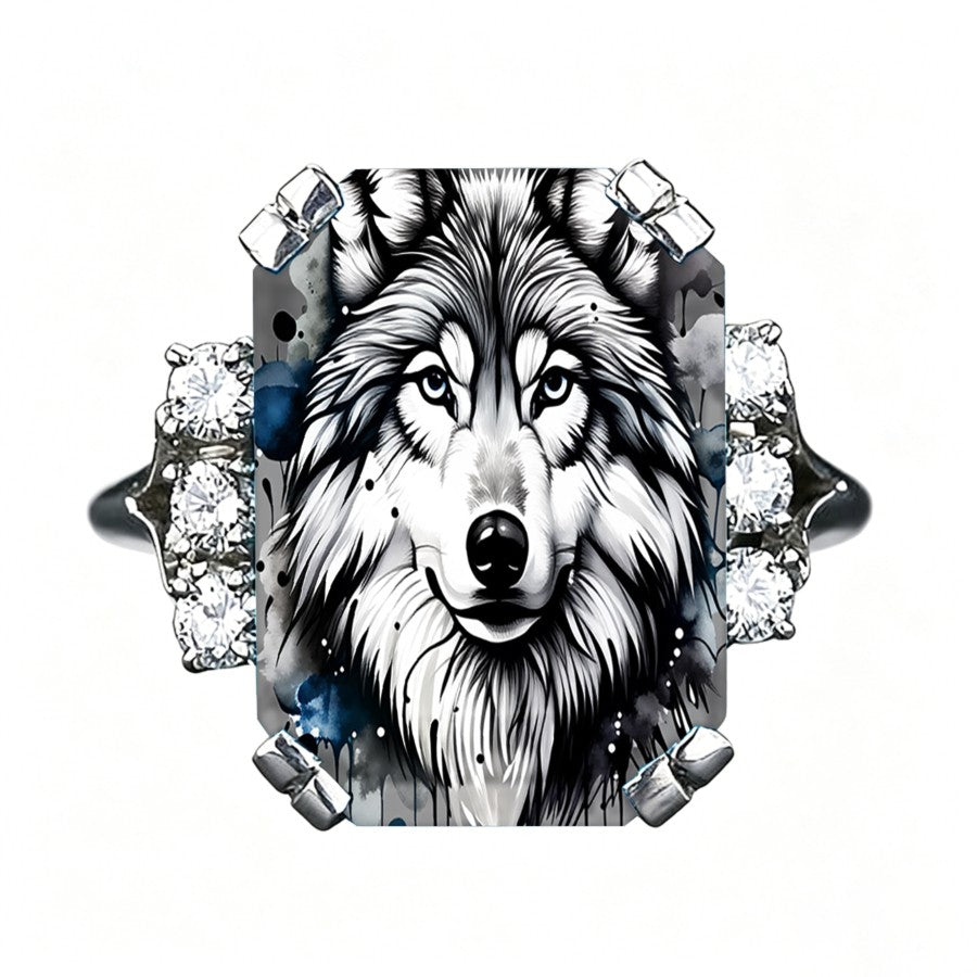 Wolf Portrait Square Ring
