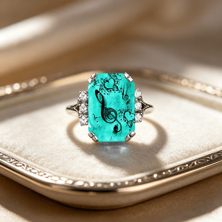 Teal Treble Clef Ring