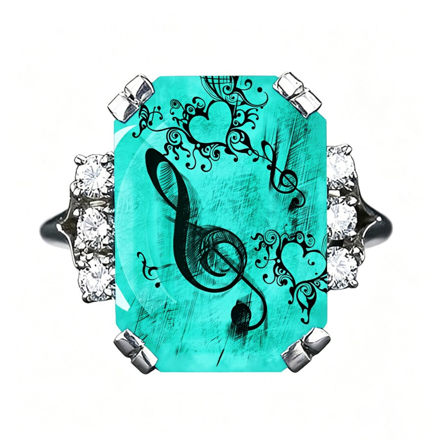 Teal Treble Clef Ring
