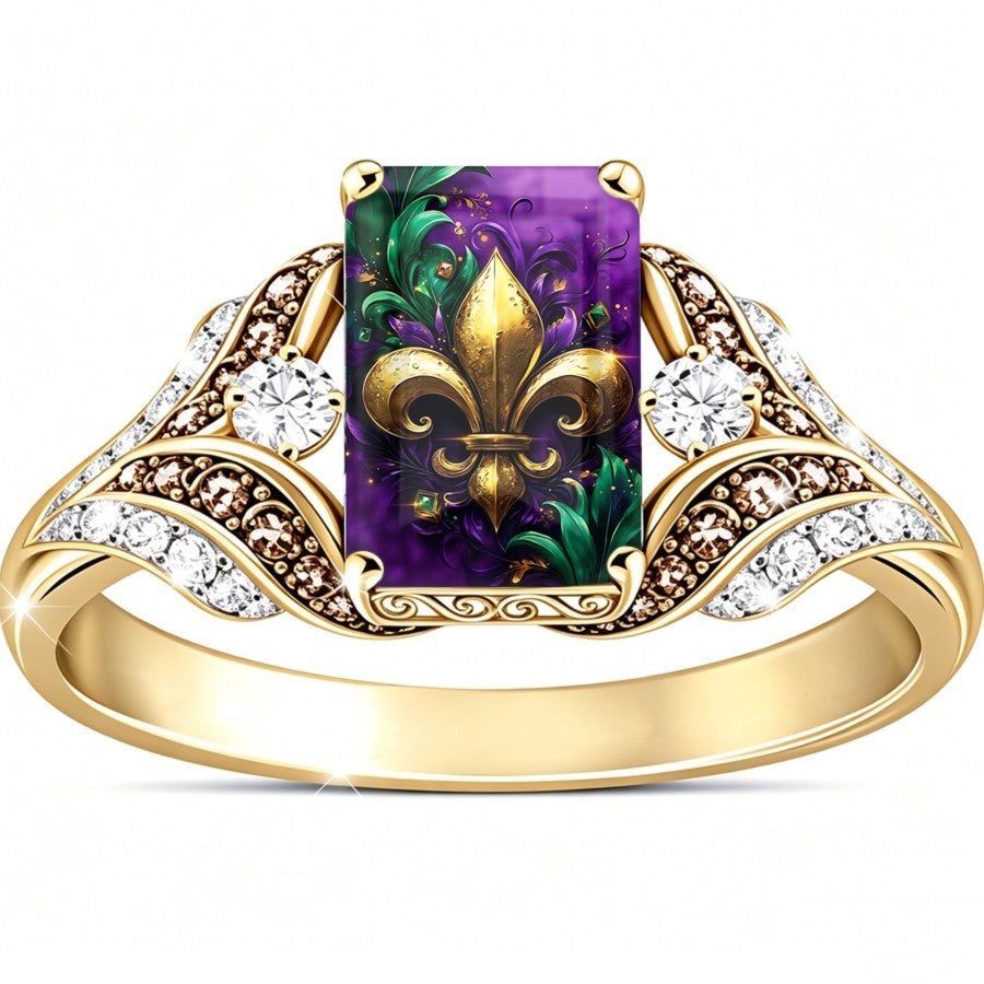 Fleur De Lis Floral Square Ring