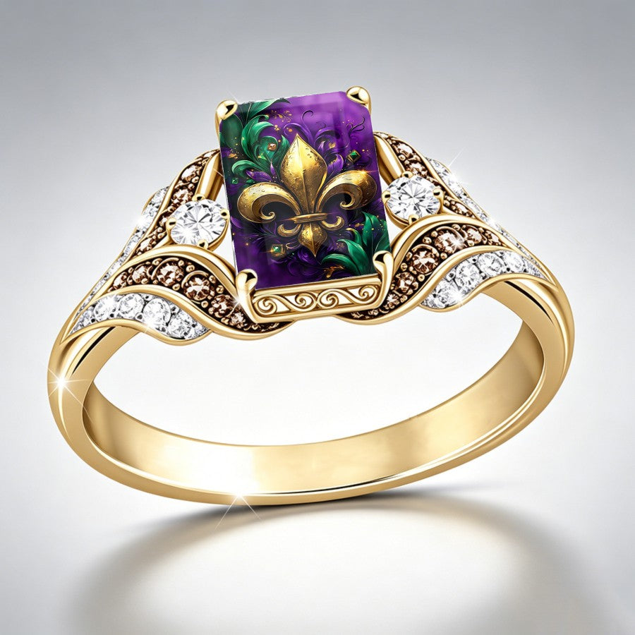Fleur De Lis Floral Square Ring